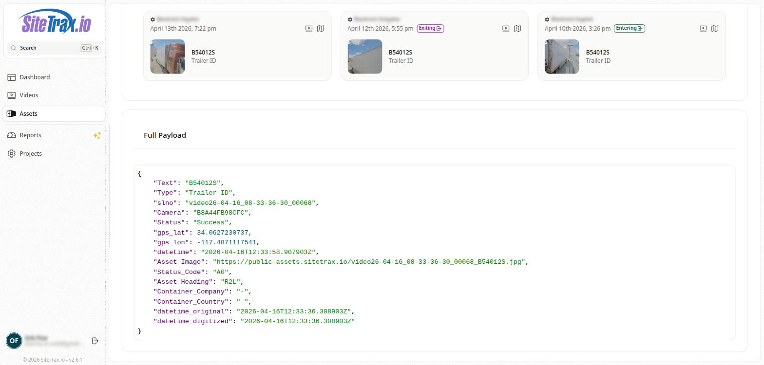 SiteTrax.io Asset Full Payload JSON