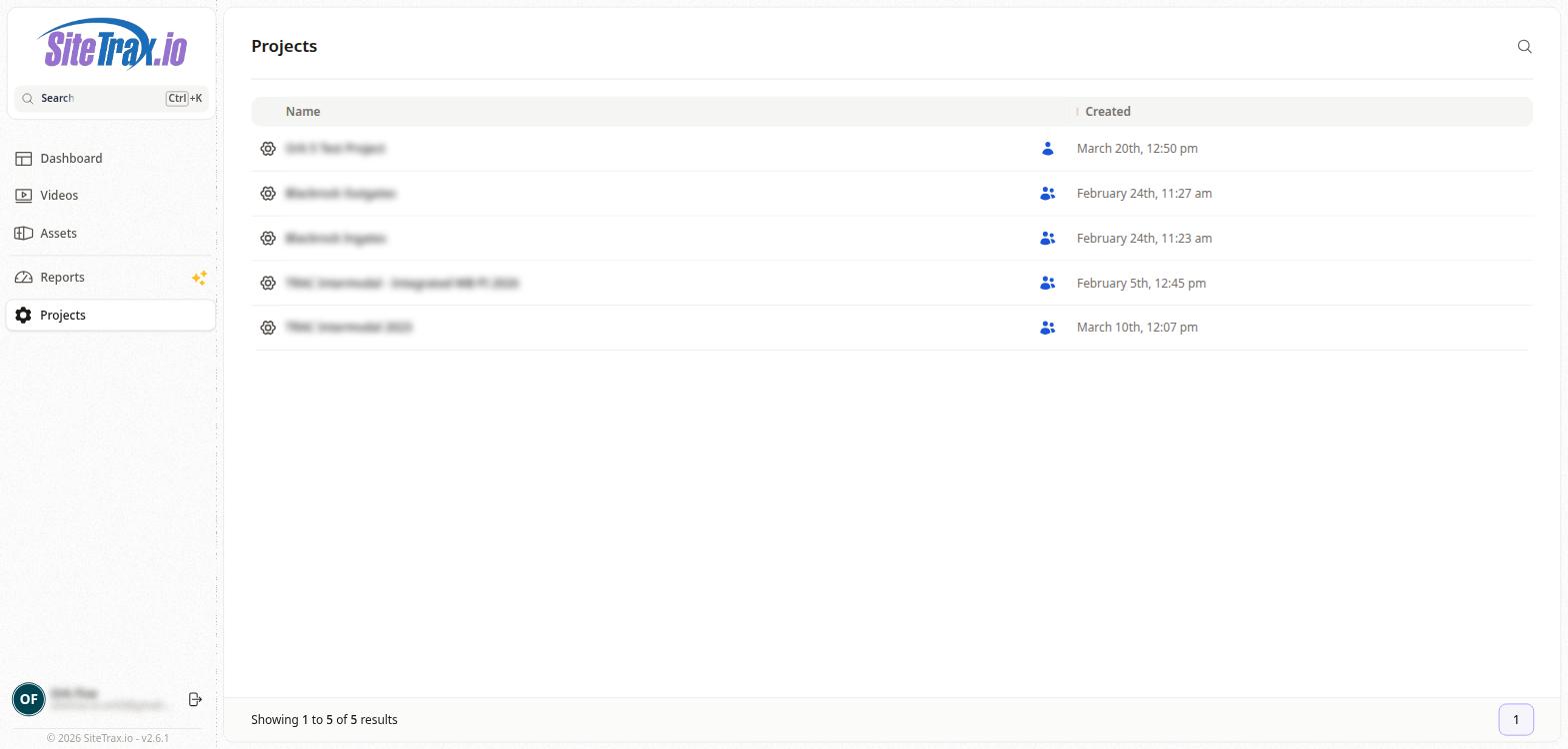 SiteTrax.io Projects List